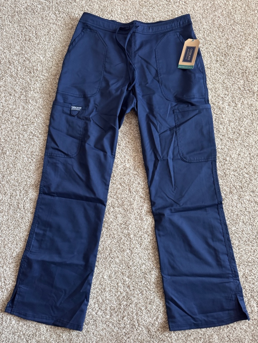 Cherokee Women’s Cargo Scrub Pants in Navy Blue - Drawstring Waist